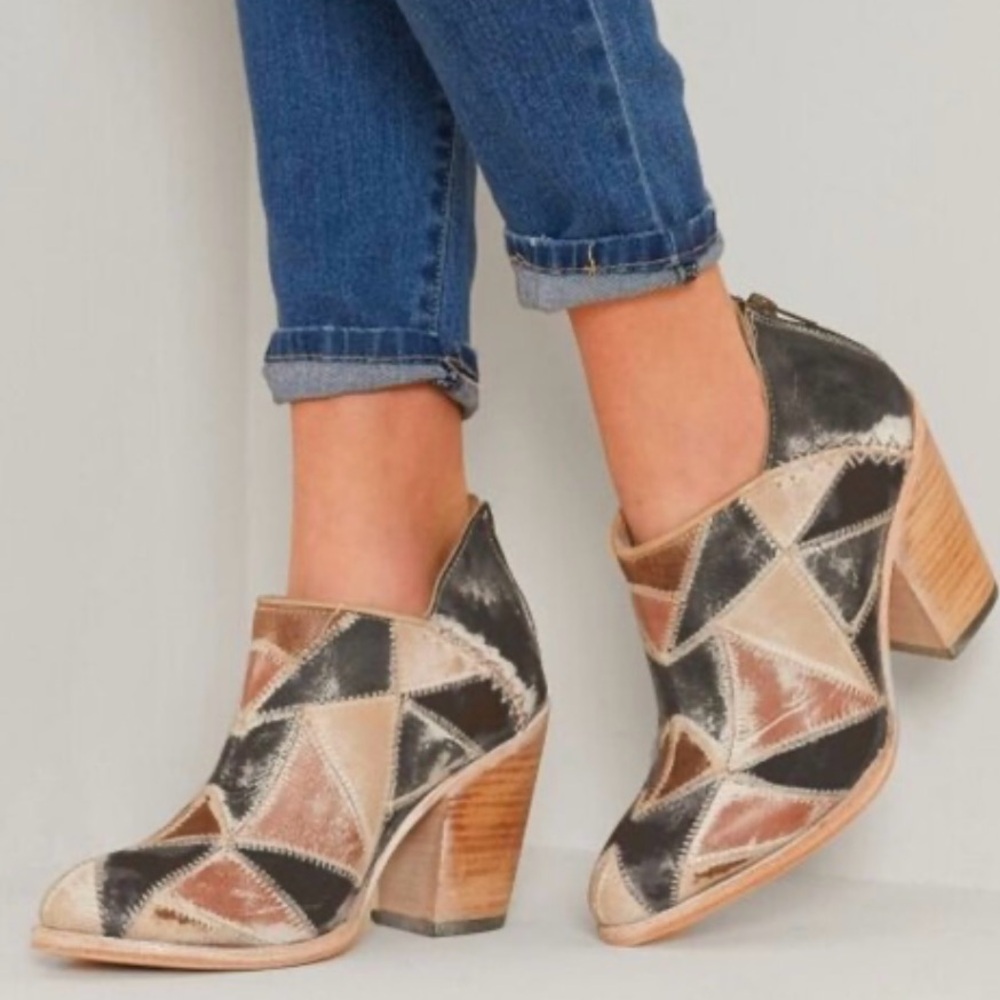 Freebird by Steven Steel Leather Ankle Boots Patched Distressed Western Booties
